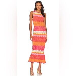 Milly Pink and Orange Zigzag Knit Maxi Dress